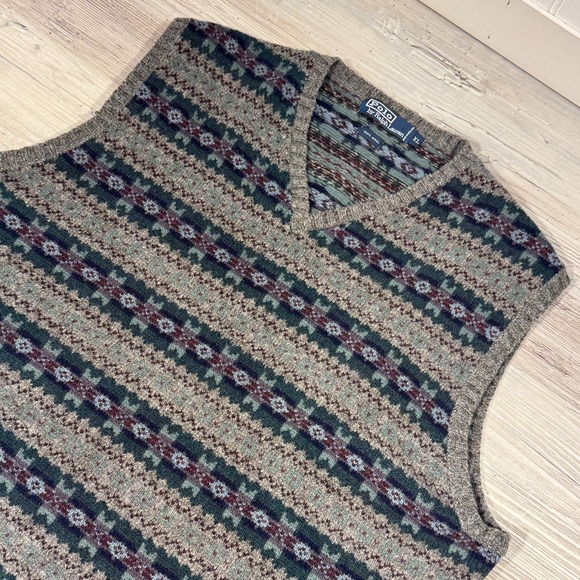 Polo Ralph Lauren Vest Jumper Sweater Fair Isle Wool Nordic RARE Vintage XL